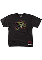 Mitchell and Ness Philadelphia 76ers Black Neon Short Sleeve Fashion T Shirt
