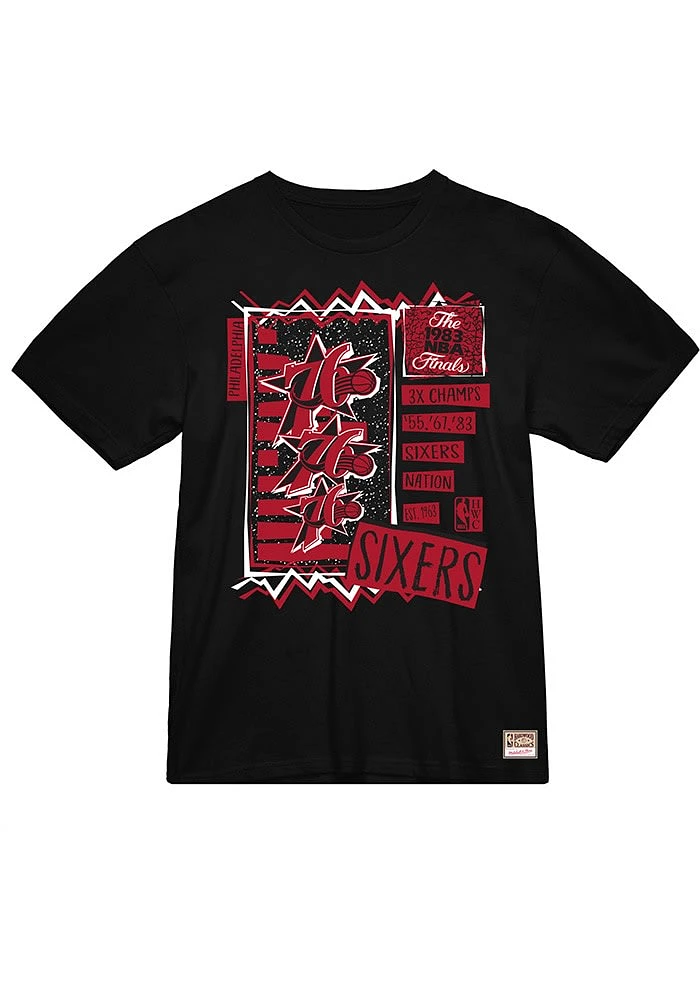 Mitchell AND Ness Philadelphia 76ers Black BORN BRED Short Sleeve T Shirt