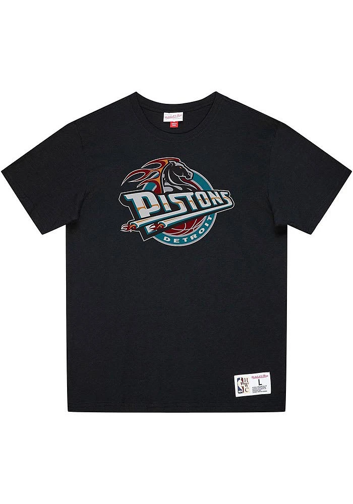 Mitchell and Ness Detroit Pistons Black NBA MVP LOGO Short Sleeve T Shirt