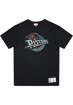 Mitchell and Ness Detroit Pistons Black NBA MVP LOGO Short Sleeve T Shirt