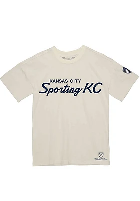 Mitchell and Ness Sporting Kansas City White KC Script Short Sleeve T Shirt