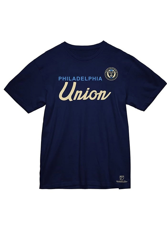Mitchell and Ness Philadelphia Union Navy Blue Script Short Sleeve T Shirt