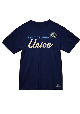 Mitchell and Ness Philadelphia Union Navy Blue Script Short Sleeve T Shirt