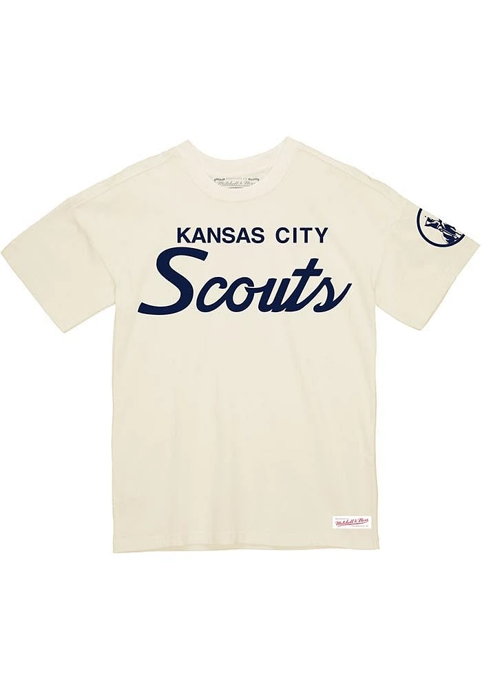Mitchell and Ness Kansas City Scouts White Script Short Sleeve T Shirt