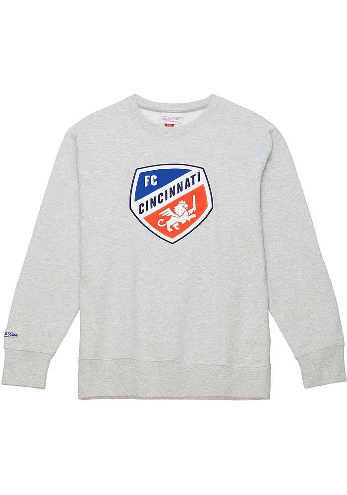 Mitchell and Ness FC Cincinnati Mens Grey PLAYOFF WIN 2.0 Design Long Sleeve Fashion Sweatshirt