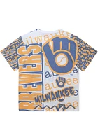 Mitchell and Ness Milwaukee Brewers White Jumbotron 2.0 Sublimated Short Sleeve Fashion T Shirt