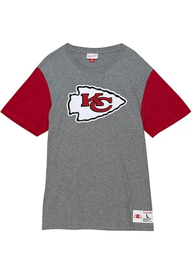 Mitchell and Ness Kansas City Chiefs Grey COLORBLOCKED Short Sleeve Fashion T Shirt