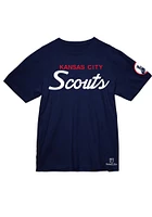 Mitchell and Ness Kansas City Scouts Navy Blue Script Short Sleeve T Shirt
