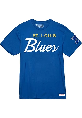 Mitchell and Ness St Louis Blues Blue Script Short Sleeve T Shirt