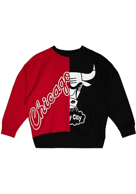 Mitchell and Ness Chicago Bulls Womens Red Split Big Face Crew Sweatshirt