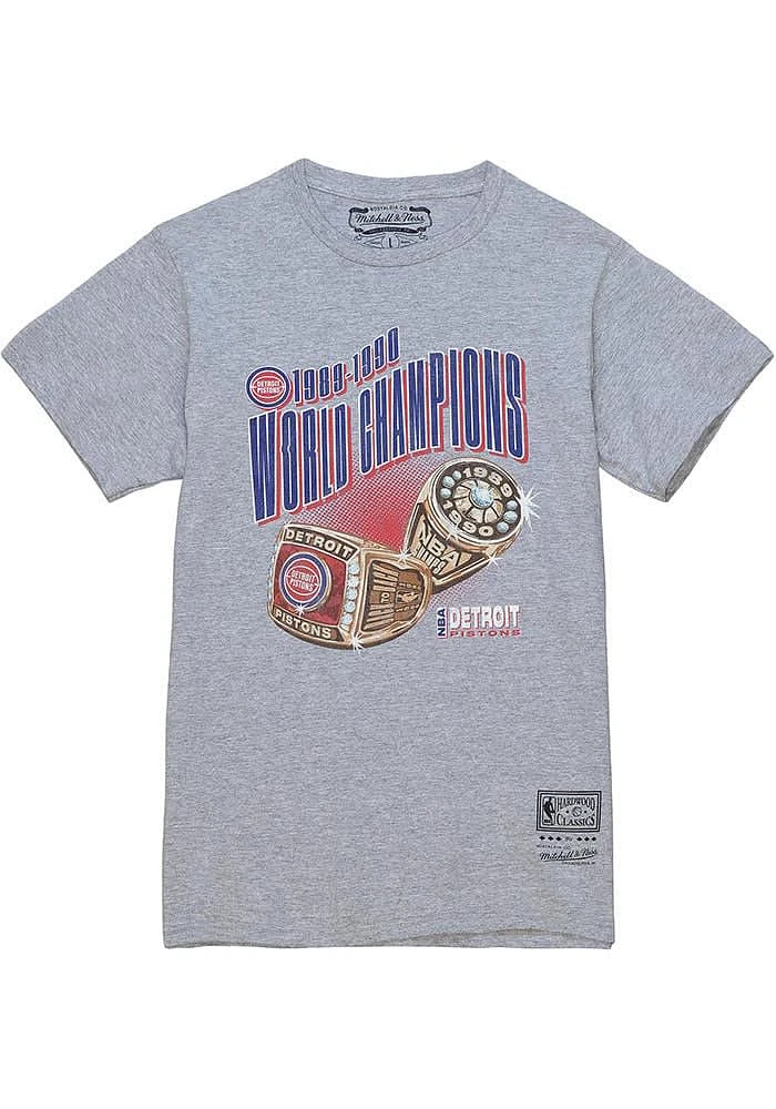Mitchell and Ness Detroit Pistons Grey 90S RINGS Short Sleeve T Shirt