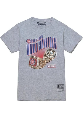 Mitchell and Ness Detroit Pistons Grey 90S RINGS Short Sleeve T Shirt
