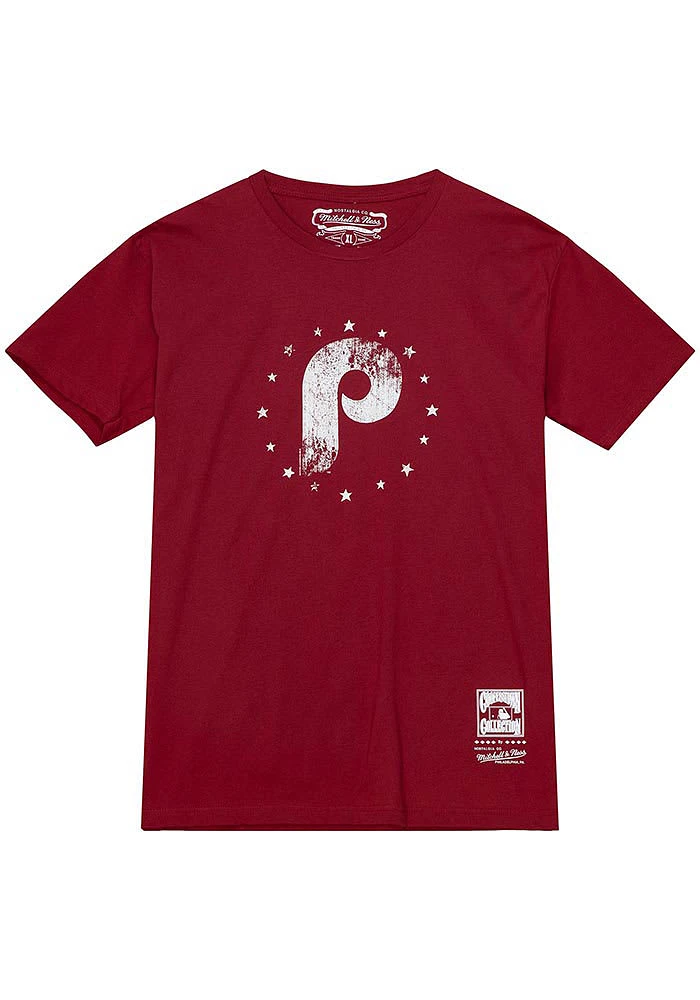 Mitchell and Ness Philadelphia Phillies Cardinal LOGO Short Sleeve T Shirt