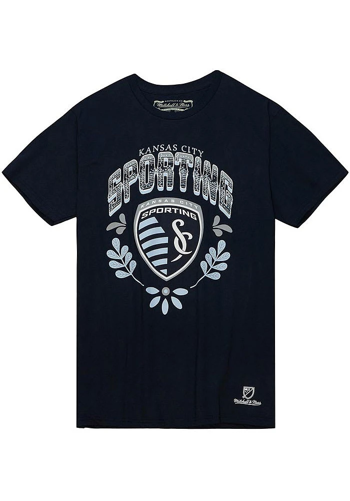 Mitchell and Ness Sporting Kansas City Navy Blue SERAPE Short Sleeve T Shirt