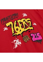 Mitchell and Ness Philadelphia 76ers Red Slap Sticker Short Sleeve T Shirt