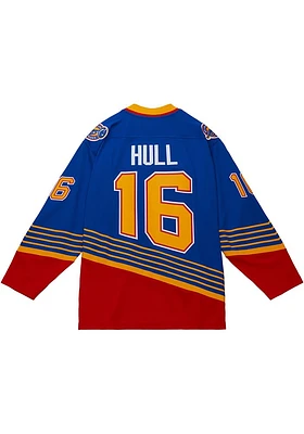 Mitchell and Ness Brett Hull St Louis Blues Mens Blue 1995.0 Hockey Jersey