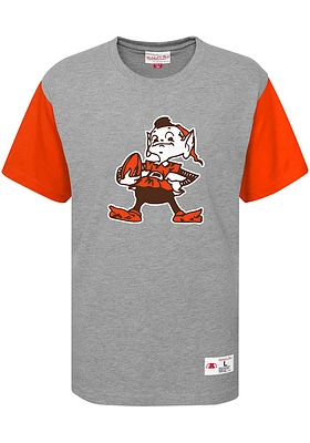 Brownie  Mitchell and Ness Cleveland Browns Youth Grey Color Blocked Short Sleeve Fashion T-Shirt