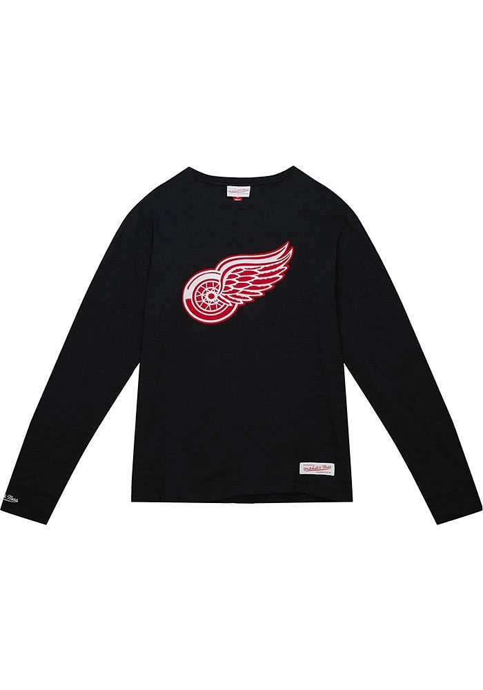 Mitchell and Ness Detroit Red Wings Black LEGENDARY SLUB Long Sleeve Fashion T Shirt