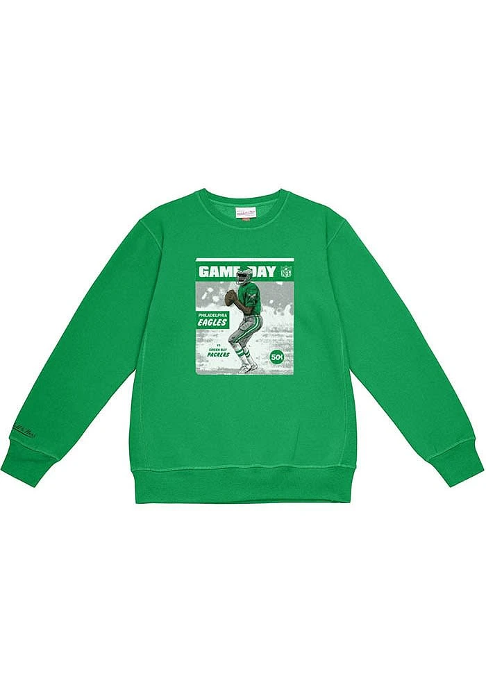 Mitchell and Ness Philadelphia Eagles Mens Kelly Green Retro Game Day Long Sleeve Crew Sweatshirt