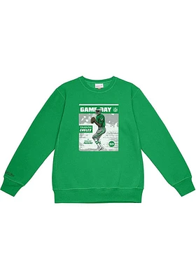 Mitchell and Ness Philadelphia Eagles Mens Kelly Green Retro Game Day Long Sleeve Crew Sweatshirt