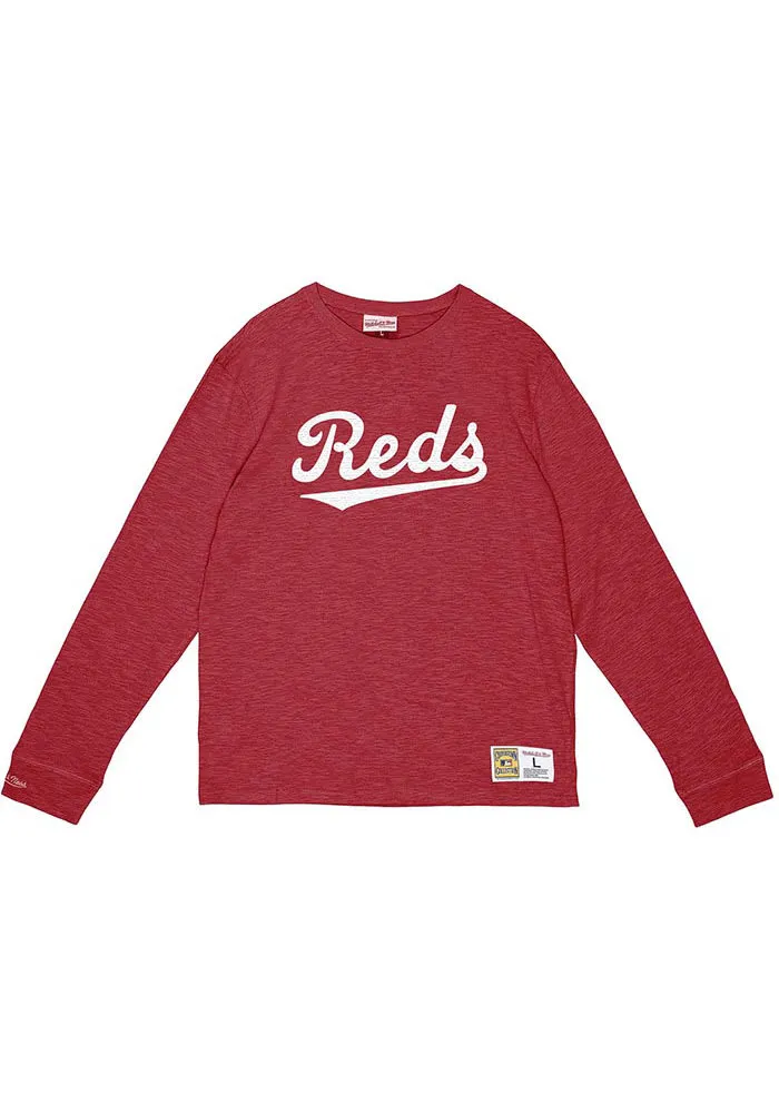 Mitchell and Ness Cincinnati Reds Red Legendary Slub Long Sleeve Fashion T Shirt