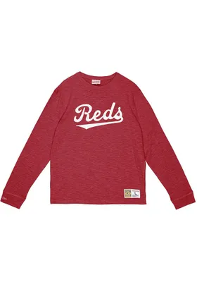 Mitchell and Ness Cincinnati Reds Red Legendary Slub Long Sleeve Fashion T Shirt