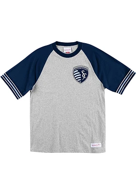 Mitchell and Ness Sporting Kansas City Grey Team Captain Short Sleeve Fashion T Shirt