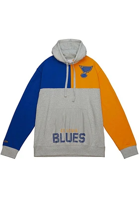 Mitchell and Ness St Louis Blues Mens Grey TIE BREAKER FLEECE Long Sleeve Hoodie