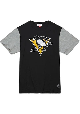 Mitchell and Ness Pittsburgh Penguins Black COLOR BLOCKED SS TEE Short Sleeve Fashion T Shirt