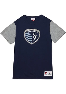 Mitchell and Ness Sporting Kansas City Navy Blue COLOR BLOCKED SS TEE Short Sleeve Fashion T Shirt