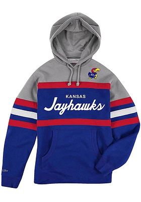 Mitchell and Ness Kansas Jayhawks Mens Blue Head Coach Fashion Hood