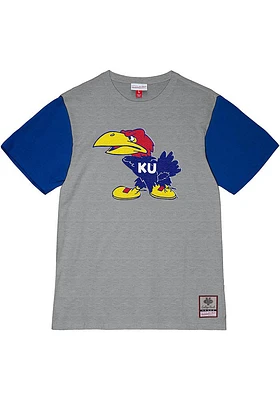 Mitchell and Ness Kansas Jayhawks Colorblocked Short Sleeve Fashion T Shirt