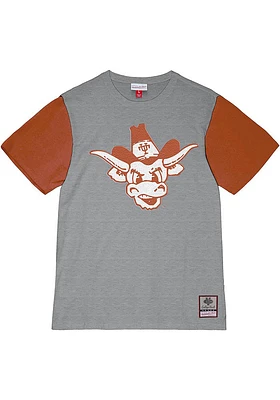 Mitchell and Ness Texas Longhorns Grey Colorblocked Short Sleeve Fashion T Shirt