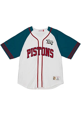Mitchell and Ness Detroit Pistons Mens White Practice Day Baseball Jersey