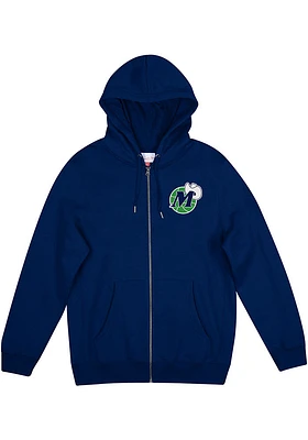 Mitchell and Ness Dallas Mavericks Mens Navy Blue Heavyweight Fleece Long Sleeve Full Zip Jacket