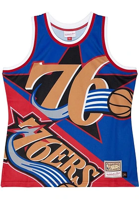Mitchell and Ness Philadelphia 76ers Mens Blue Big Face Fashion Short Sleeve Tank Top