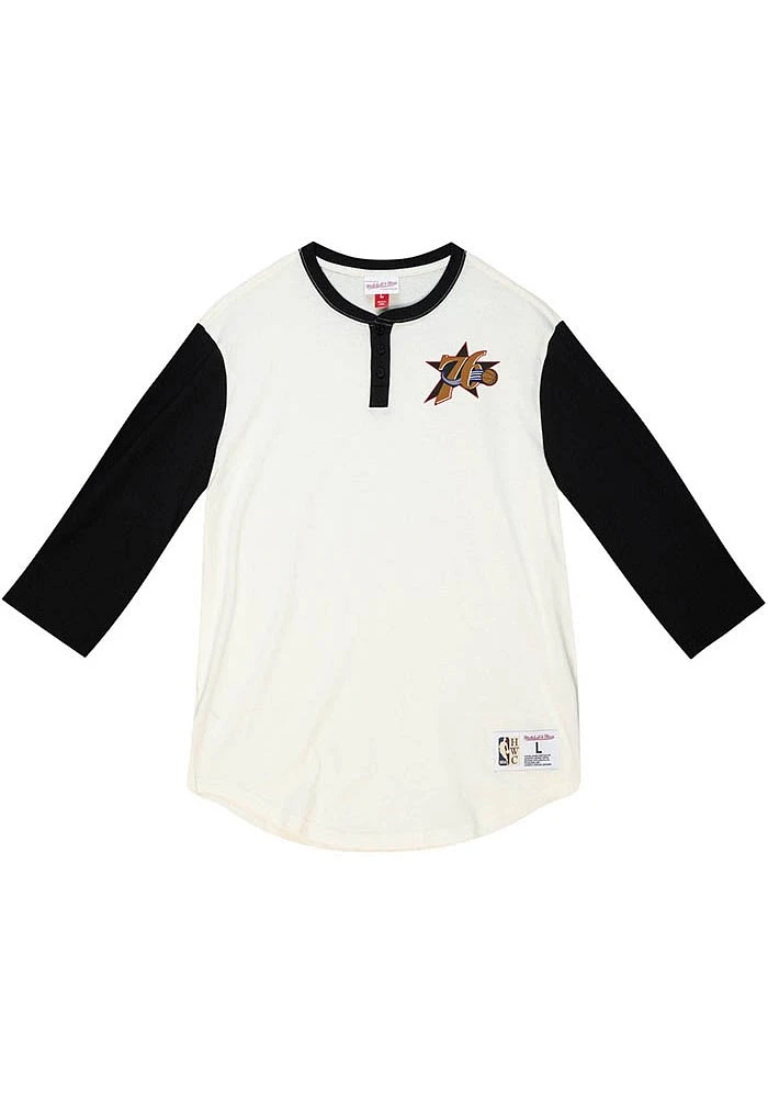 Mitchell and Ness Philadelphia 76ers White Icon Henley Long Sleeve Fashion T Shirt