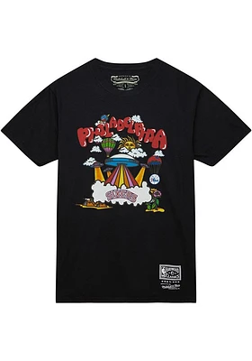 Mitchell and Ness Philadelphia 76ers Black PSYCHEDELIC Short Sleeve Fashion T Shirt