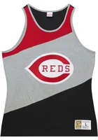 Mitchell and Ness Cincinnati Reds Mens Black Colorblocked Short Sleeve Tank Top