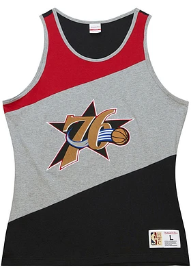 Mitchell and Ness Philadelphia 76ers Mens Red Colorblocked Short Sleeve Tank Top