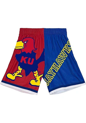 Mitchell and Ness Kansas Jayhawks Mens Blue Big Face Shorts