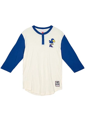 Mitchell and Ness Kansas Jayhawks White Icon Henley Long Sleeve Fashion T Shirt