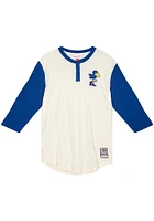 Mitchell and Ness Kansas Jayhawks White Icon Henley Long Sleeve Fashion T Shirt