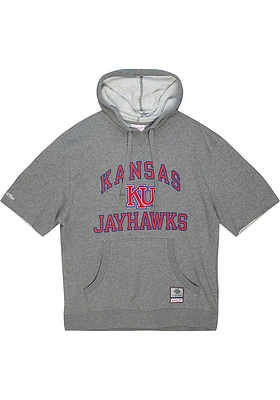 Mitchell and Ness Kansas Jayhawks Grey Fleece Short Sleeve Hoods