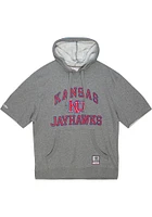 Mitchell and Ness Kansas Jayhawks Grey Fleece Short Sleeve Hoods