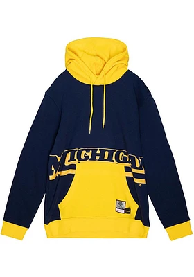 Mitchell and Ness Michigan Wolverines Mens Blue Big Face Fashion Hood