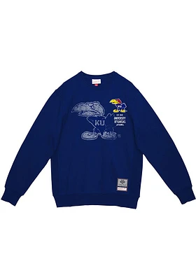 Mitchell and Ness Kansas Jayhawks Mens Blue Big Logo Long Sleeve Crew Sweatshirt