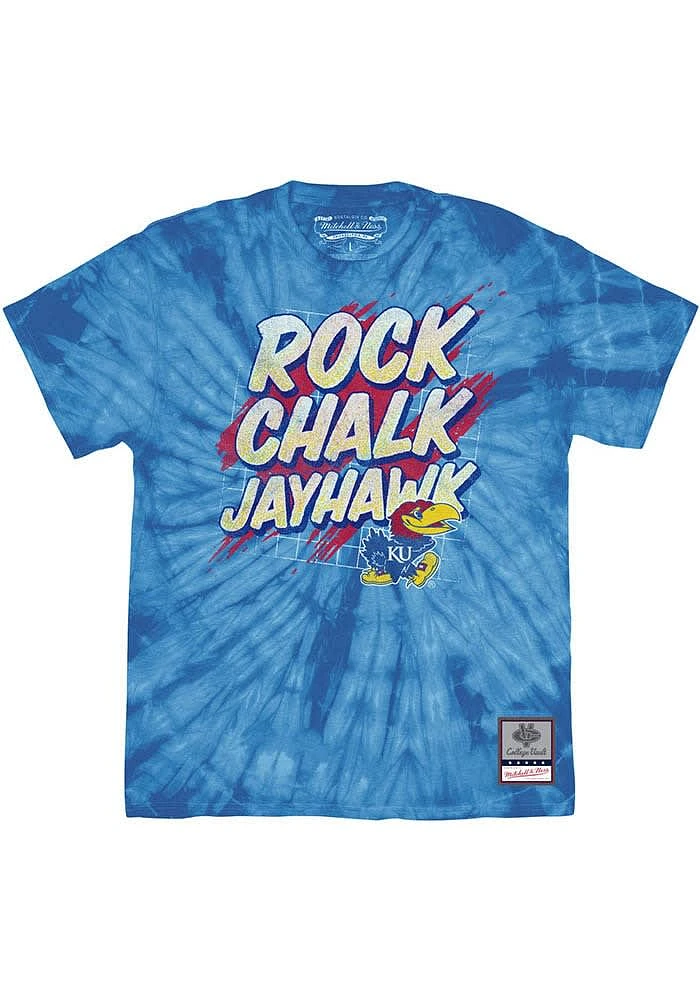Mitchell and Ness Kansas Jayhawks Blue Off The Grid Tie Dye Short Sleeve T Shirt