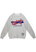 Mitchell and Ness Kansas Jayhawks Mens Grey Collegiate Script Long Sleeve Crew Sweatshirt