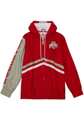 Mitchell and Ness Ohio State Buckeyes Mens Red Windbreaker Light Weight Jacket